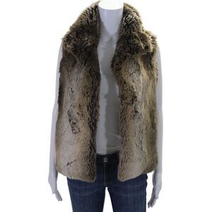 Wild Instinct Womens Faux Fur Sleeveless Collared Vest Jacket Brown Size XS